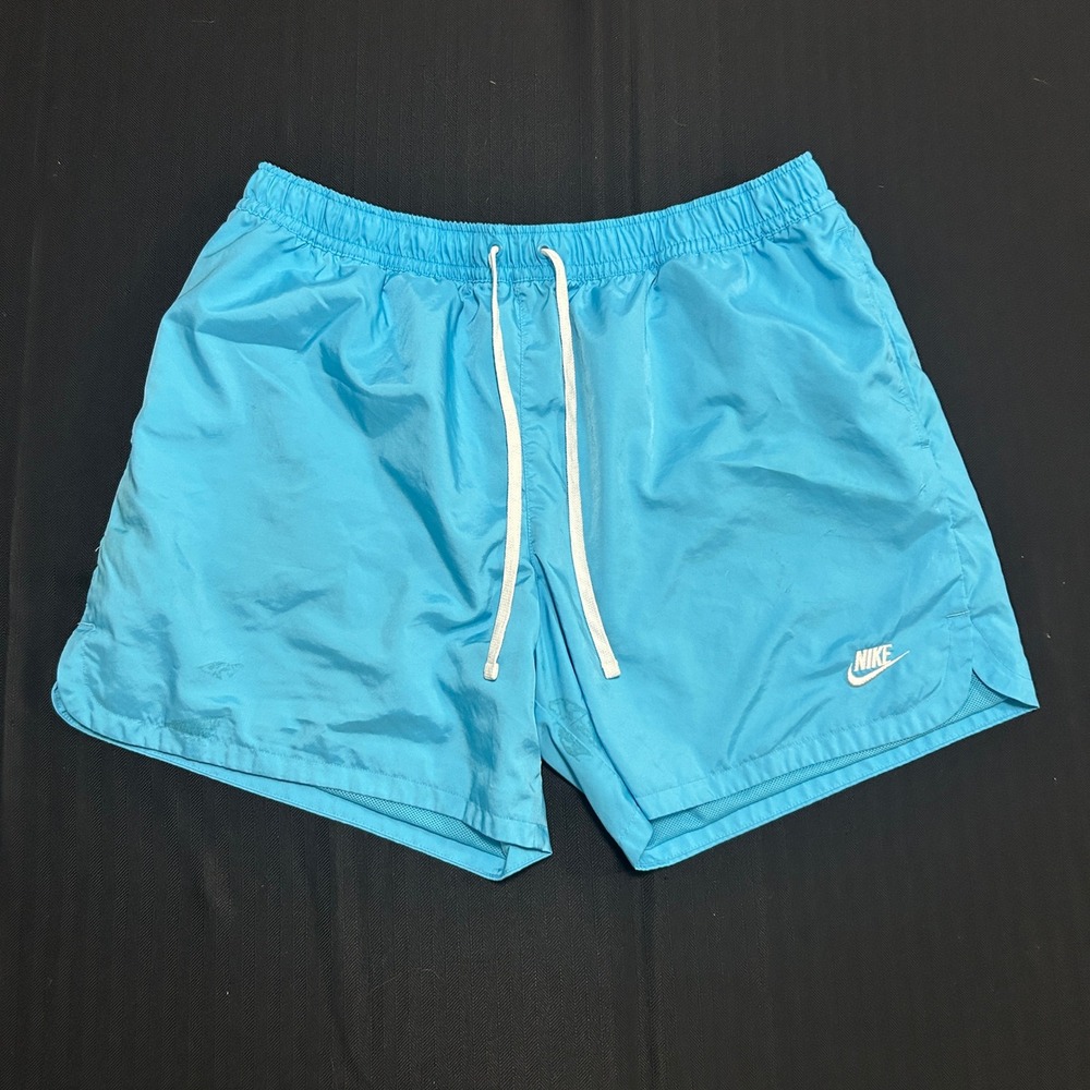 Nike Mens XXL Light Blue Mesh Lined Swim Trunks Shorts Embroidered Logo